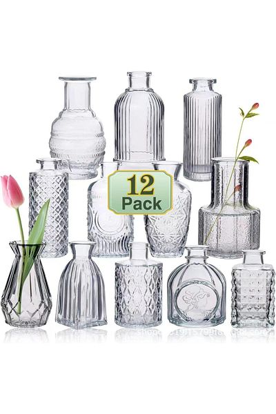 Generic Glass Bud Vase Set of 12 - Small Vases for Flowers,Clear Bud Vases in Bulk for Floral Wedding Party