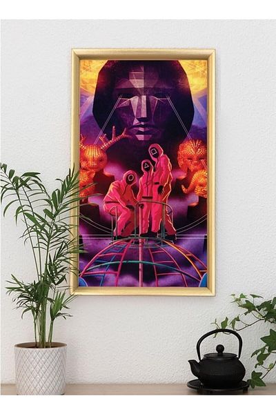 Generic Clevercraft Homes 'Squid Game Purple Theme' Digitally Printed Wall Poster with Photo Frame by Spoil