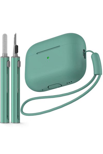 Choice airpods pro 2 Green AirPods Pro Case Cover with Cleaner Kit,Soft Silicone Protective Case for Apple