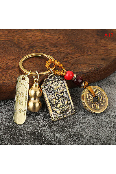 Choice10 Pig Chinese Style Zodiac Brass Gourd Five Emperors Money Keychain Me...