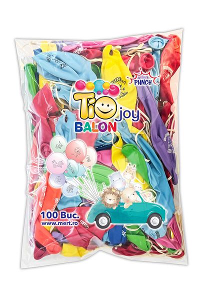 Tio Set of 100 Multicolored Latex Balloons with Animals, Punch Ball TIO