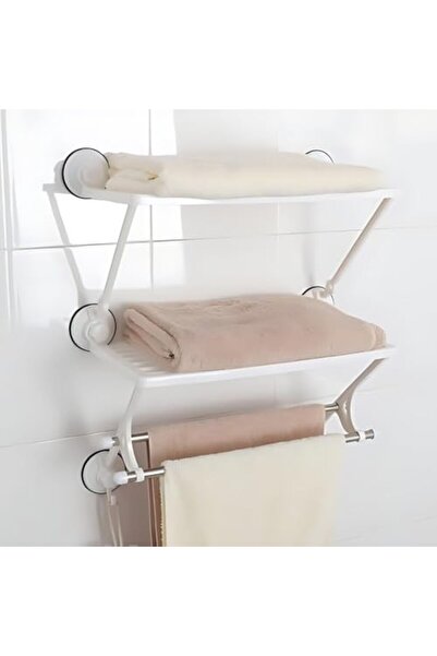 Biki Double Layers Double Rods Shelf – White Plastic Wall Mounted Bathroom & Kitchen Organizer 57x52x24cm