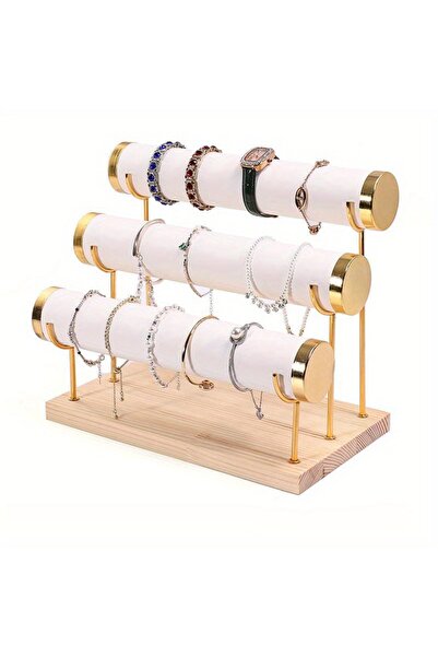 Choice حامل مجوهرات أبيض بسيط بثلاث طبقات - حامل أساور خشبي للنساء والرجال، ا...