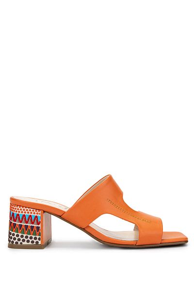 Tamer Tanca Women's Genuine Leather Orange Heeled Slippers