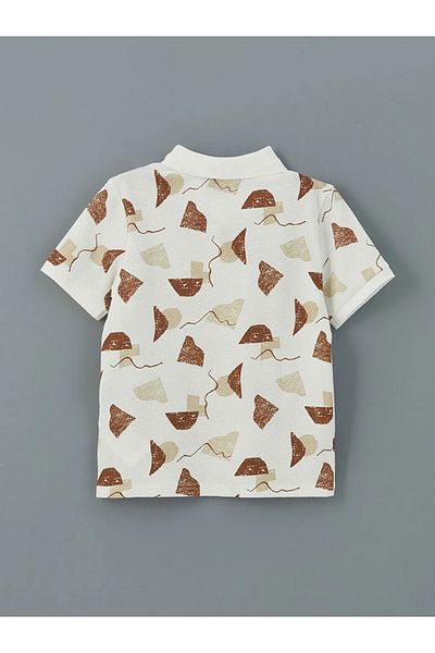 LC Waikiki Lcw Kids Brown Polo Neck Patterned Combed Cotton Boys T-Shirt