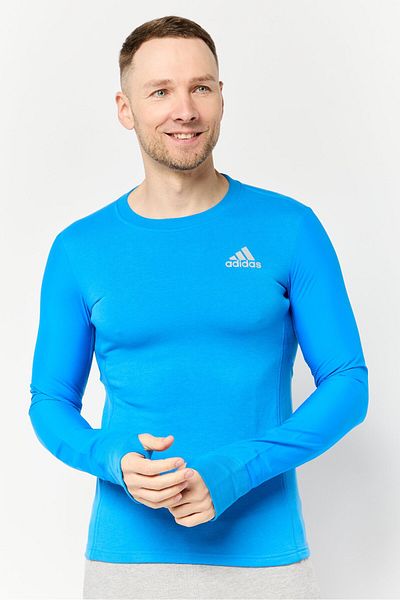 adidas Men Regular Fit Brand Logo Long Sleeves Running T-Shirt, Blue