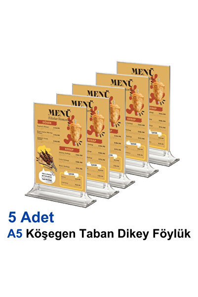 A5 Köşeli Taban Dikey Föylük - 5 Adet | Upright Föylük | - | Masaüstü Menü | - | Bilgilendirme |