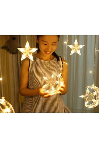 fulina Star and Moon LED Light, 2.5m, High Quality Pvc Wire, Suitable for Home Decoration, Yellow