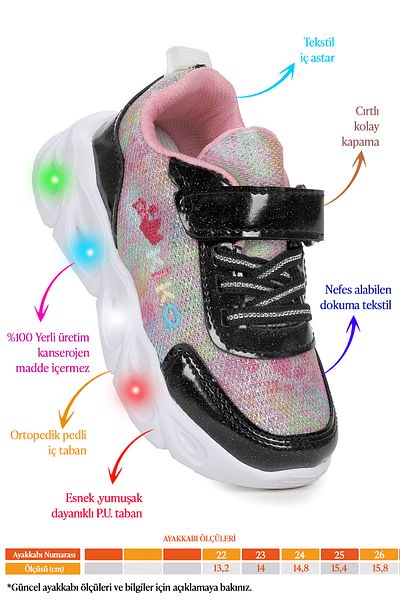 Kiko Kids Teno Velcro Lighted Baby Girl Sneakers