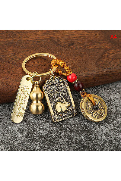 Choice12 Rabbit Chinese Style Zodiac Brass Gourd Five Emperors Money Keychain...