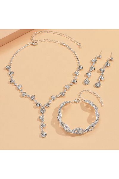 Choice 808095-فضي 4 قطع نسائية أنيقة من النحاس سلسلة مخلب عباد الشمس قلادة أقراط سوار مجوهرات