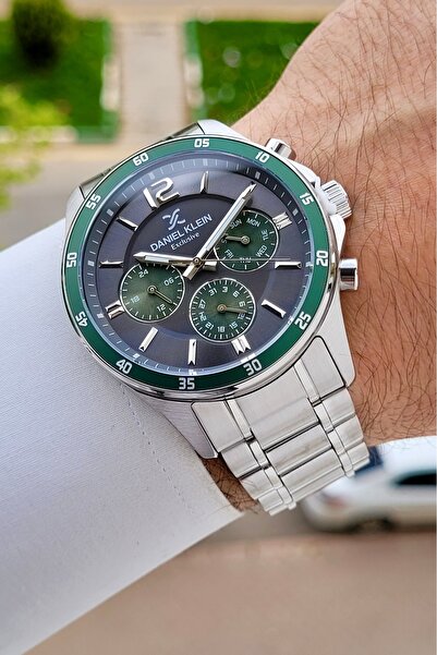 Daniel Klein Gümüş Füme Yeşil Renk Iç Göstergeleri Aktif Erkek Kol Saati