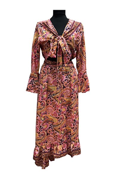 PHUTİ COLLECTION HİNT İPEĞİ GÖBEK DEKOLTELİ ELBİSE