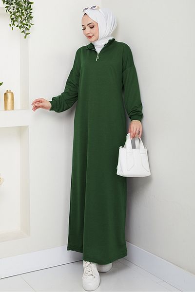 Bestenur Φόρεμα Eyzen Half Zipper 1423 - Emerald Green