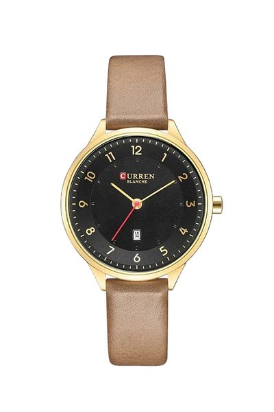 Curren Blanche Men's Black Dial Watch with Brown Leather Strap – Classic Analog Style