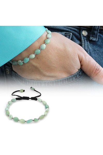 Tesbihane Macrame Braided Natural Cut Amazonite Natural Stone Men's Bracelet