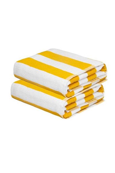 Generic مناشف شاطئ مخططة كبيرة الحجم، عبوة من قطعتين - 90×180 سم، قطن 100%، سريعة الجفاف وكبيرة الحجم