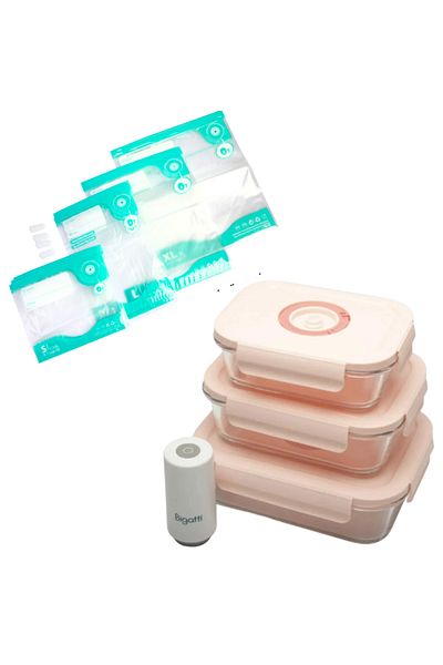 Bigatti Set of 4 Vacuum Glass Storage Containers+Storage Bag