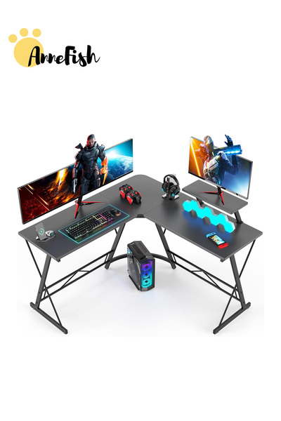 AnneFish حامل شاشة مكتب على شكل حرف L بطول 120 سم، طاولة مكتب، كمبيوتر ألعاب، محطة عمل للكتابة، مكتب زاوية