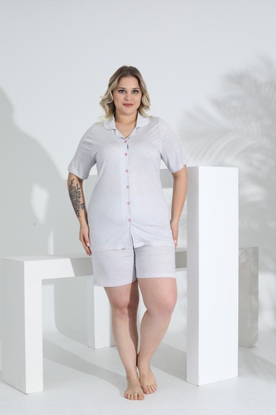 Evia Angelique Бамбукова тканина Короткі рукави на ґудзиках Жіночий комплект шортів 22053