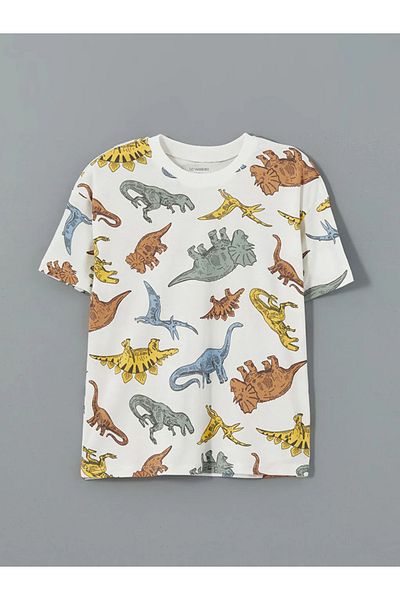 LC Waikiki Lcw Kids Ecru Dinosaur Printed Boys' T-Shirt and Shorts Pack of 2