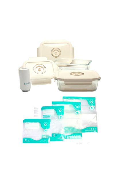 Bigatti Set of 4 Vacuum Glass Storage Containers+Storage Bag