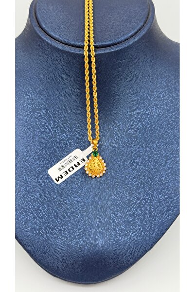 ERDEM KUYUMCULUK 8 Ayar Altın Yeşil Taşlı Küçük Tuğra Kolye Ucu ( ZİNCİRSİZ )