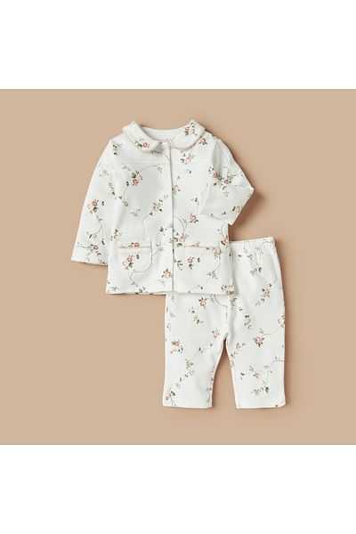 Juniors All-Over Floral Print Long Sleeves Shirt and Elasticated Pyjama Set
