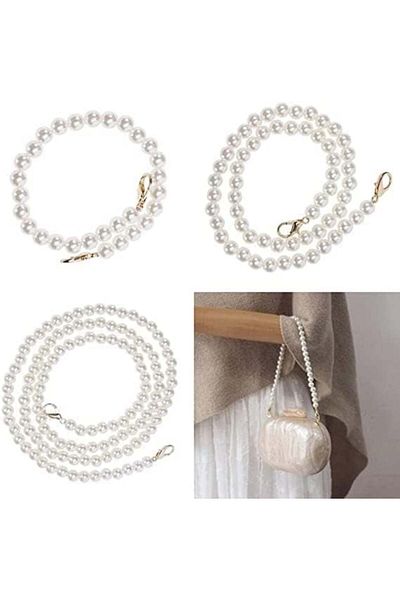Butyeak Set de 3 curele de schimb pentru poșete Butyeak, mărgele/metal, alb