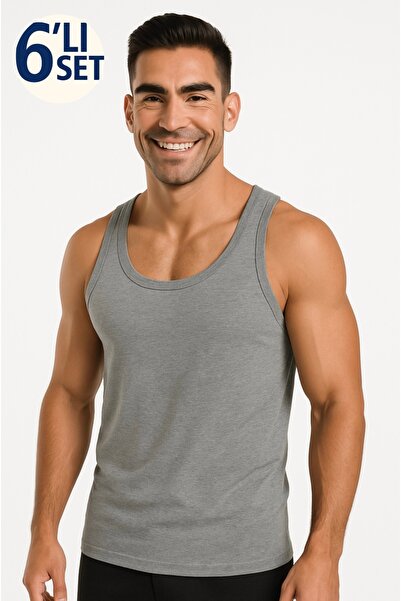 CATEKSSS Gray Men's Combed Cotton Tank 6 Pack Cotton