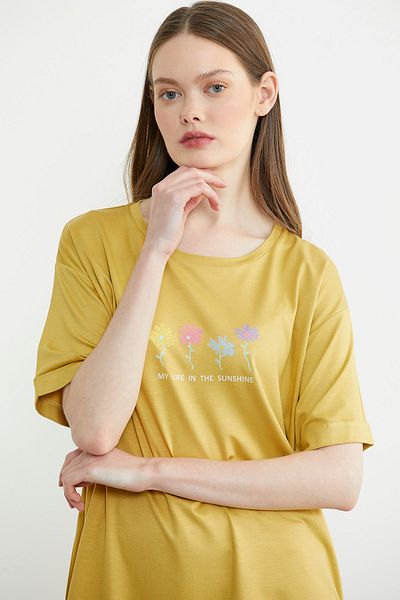 Sementa Floral Printed Crew Neck T-Shirt - Mustard