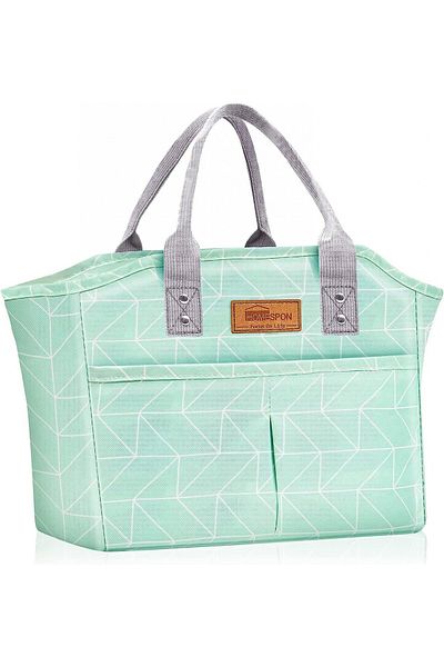 Homespon geantă de prânz, material textil/aluminiu, alb/verde deschis/gri, 29,9 x 14,7 x 24,8 cm