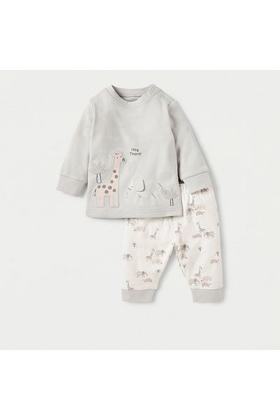 Juniors Animal Applique Long Sleeves T-shirt and Elasticated Pyjama Set