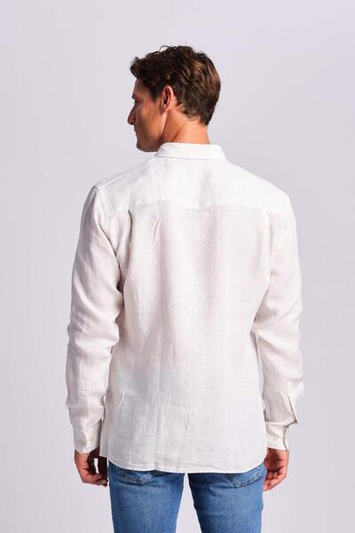 Ruck & Maul Ανδρικό λινό πουκάμισο 24865-1000 Λευκό