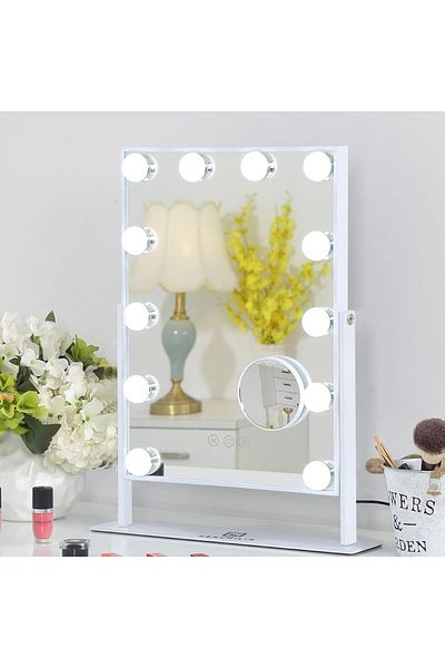 COOYA Vanity Mirror with 9 LED Bulbs, 3Colors Dimable Light Detachable 10X Magnification