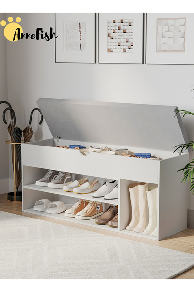 AnneFish منظم أحذية بمدخل من طبقتين، مقاس 100*30*44 سم، مقعد مبطن ووسادة لغرفة النوم والممر