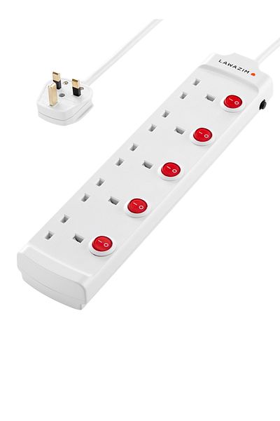 Lawazim 5-Way Heavy-Duty Extension Cord – 2990W with 3M Cable, 13A Fused Plug, and On/Off Switches