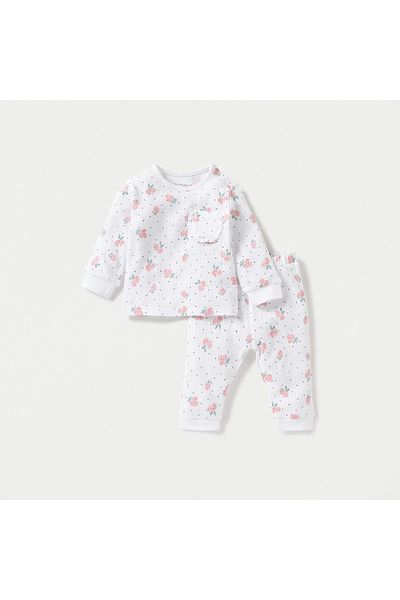 Juniors All-Over Floral Print Pointelle T-shirt and Pyjama Set