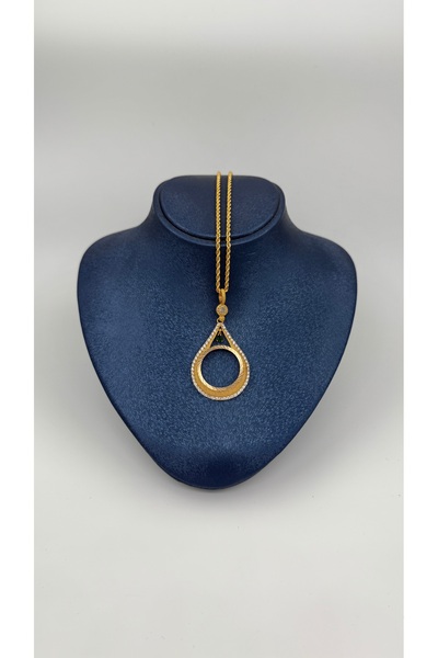 ERDEM KUYUMCULUK 8 Ayar Altın İşlemeli Damla Yarım Altın Çerçeveli Kolye Ucu ...