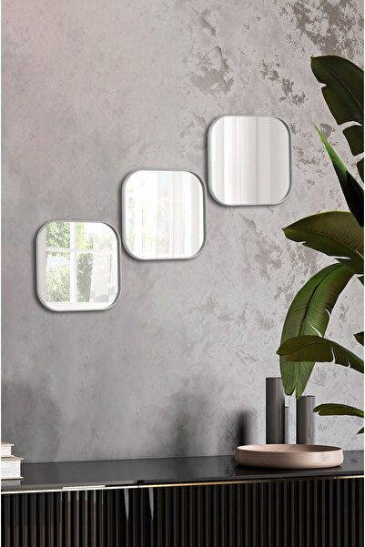 Leila Home Leila 3'lü Kare Ayna Duvar Aksesuarı - Sunumluk Gümüş (Çok amaçlı)...