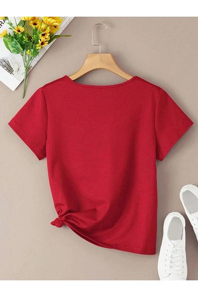 FAVORİST V-Neck Tiny Heart Printed Summer Women's T-Shirt