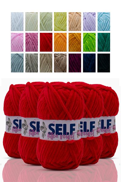 Self Velvet Kitten - Red Velvet Yarn, Amigurumi, Toy, Blanket Hand Knitting Yarn