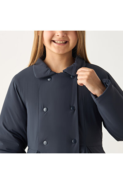 Juniors Solid Light Jacket with Long Sleeves and Button Closure
