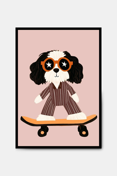 PİTAYA Sevimli Kaykaylı Köpek Poster - Çerçevesiz Tasarım Çocuk Poster Tablo ...