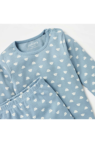 Juniors All-Over Elephant Print Long Sleeves T-shirt and Elasticated Pyjama Set