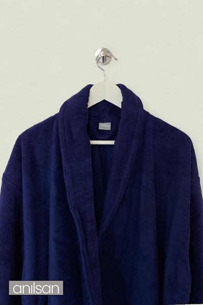 Anılsan Μπουρνούζι από 100% βαμβάκι Dark Navy Blue - Şalyaka Hotel Bathrobe, Ιδανικό για Spa, Κατάλληλο για Καθημερινή Χρήση