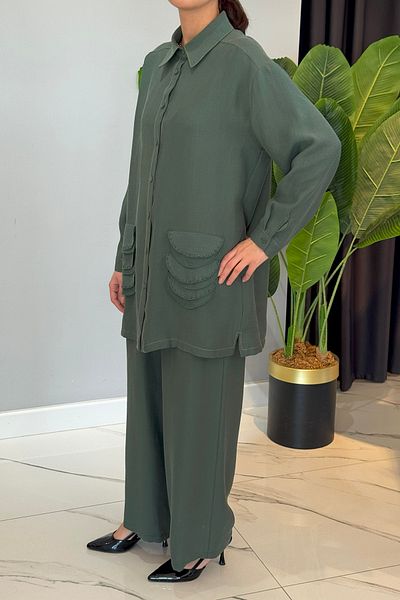 Ceremony Bead Detail Wide Leg Passion Trousers Suit 5995 Green