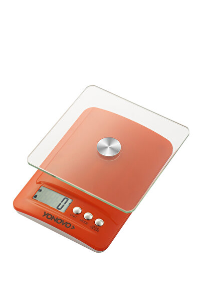 Lawazim Yonovo Glass Kitchen Scale - Orange, 5000g Capacity, 0.1g Accuracy, LCD Display, Zero Function
