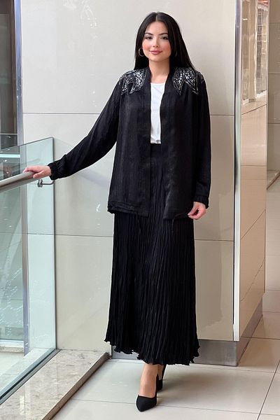FUAT GÜRSEN Stone Processing Detailed 3 Piece Skirt Suit