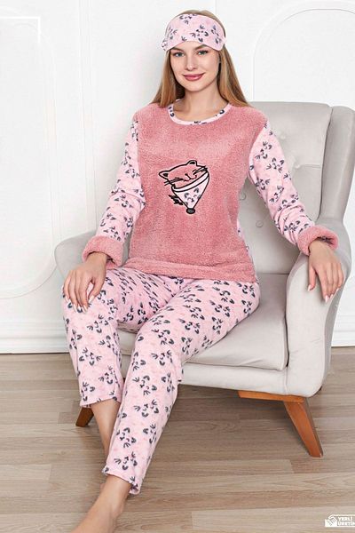 sharin Set de pijamale de iarnă din lână cu model Welsoft roz pentru femei 1C-2181